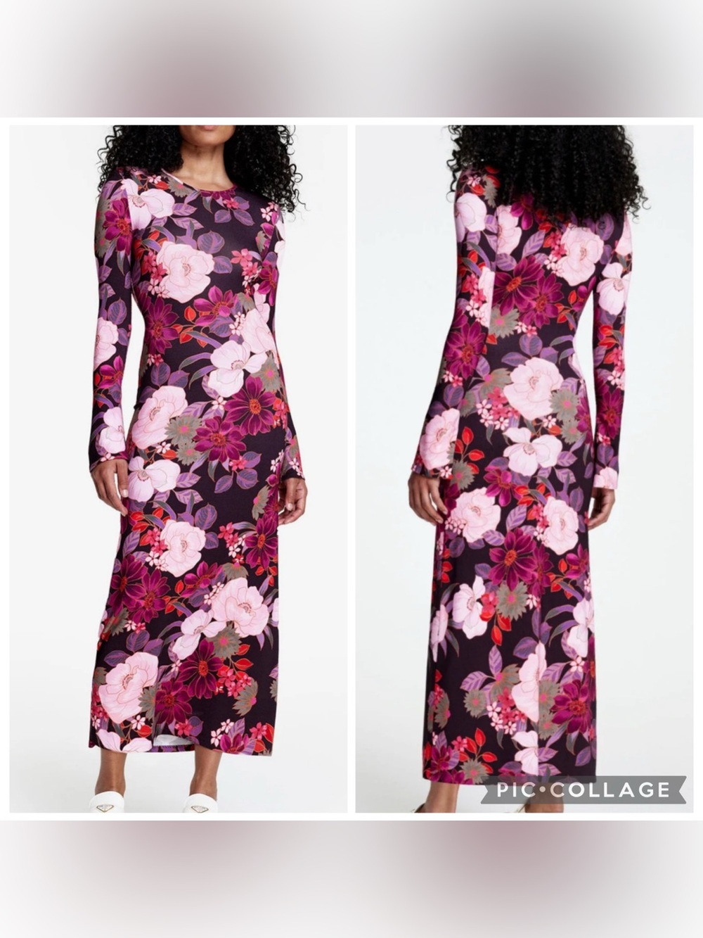 Smythe Stretch Knit Crewneck Midi Dress in Botanical Rouge Extra Large